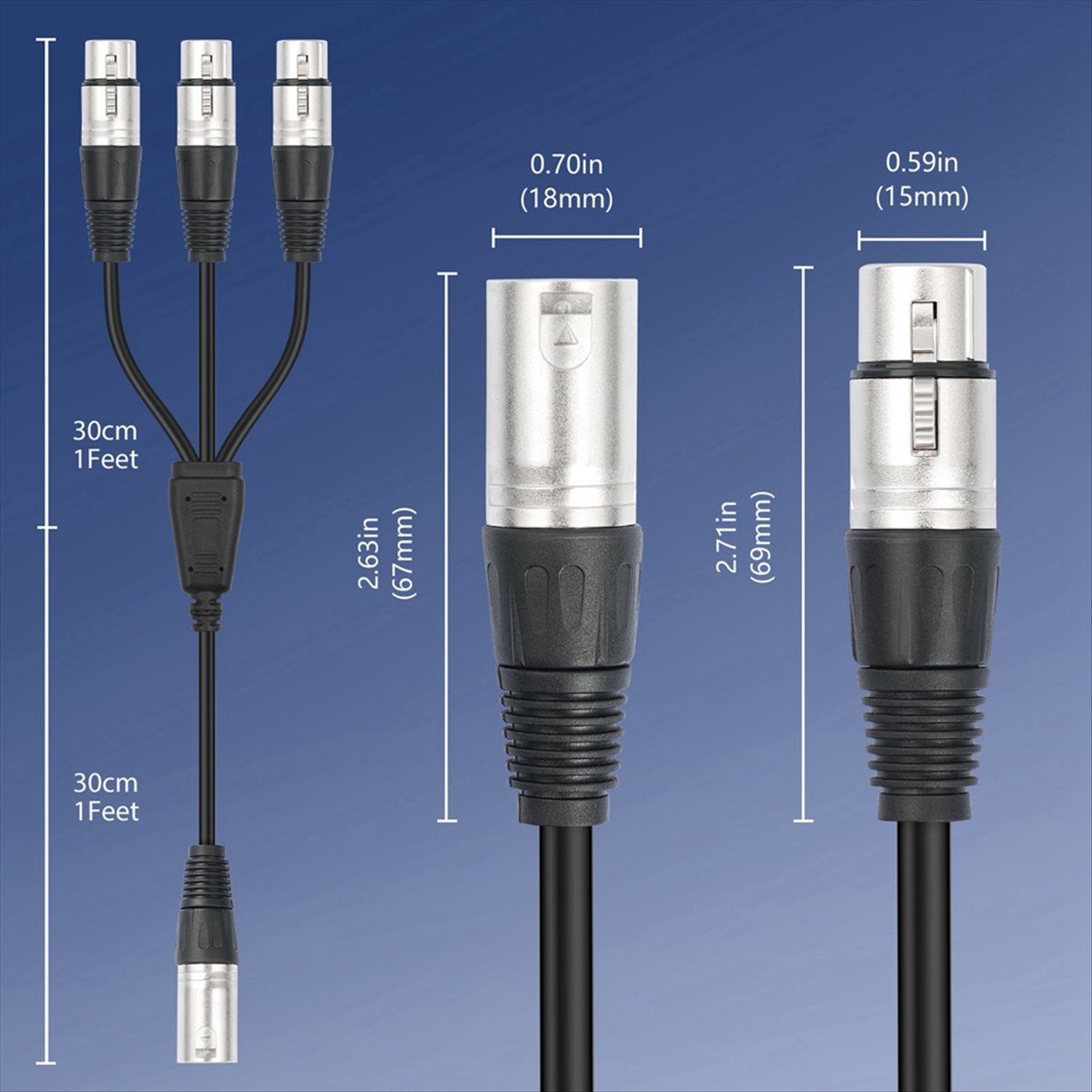 Audio Splitter Y - (PQWN) 3Pin XLR Male naar 3